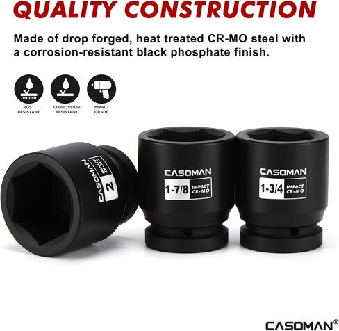 CASOMAN 21-Piece 1" Drive Jumbo Impact Socket Set, 6-Point, Shallow Large Socket Set, SAE (1-5/8" to 3-1/8"), Includes Extension Bars, Ratchet, CR-MO Steel in Kuwait
