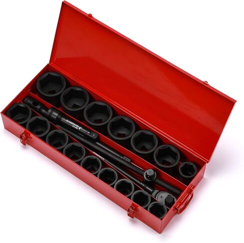 CASOMAN 21-Piece 1" Drive Jumbo Impact Socket Set, 6-Point, Shallow Large Socket Set, SAE (1-5/8" to 3-1/8"), Includes Extension Bars, Ratchet, CR-MO Steel in Kuwait