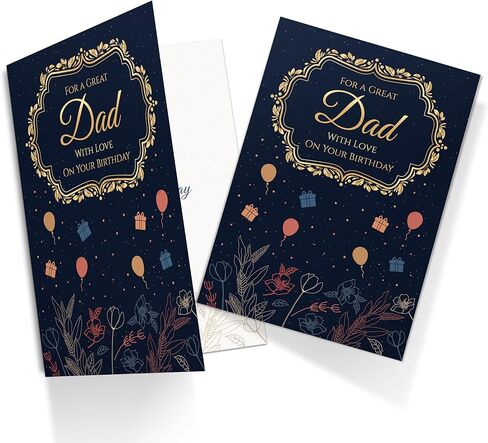 Birthday Card for Dad – Navy Gold A5 Greeting Card with Printed Verse – Premium UK Made Design in Saudi Arabia
