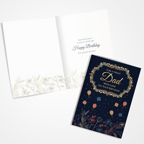 Birthday Card for Dad – Navy Gold A5 Greeting Card with Printed Verse – Premium UK Made Design in Saudi Arabia