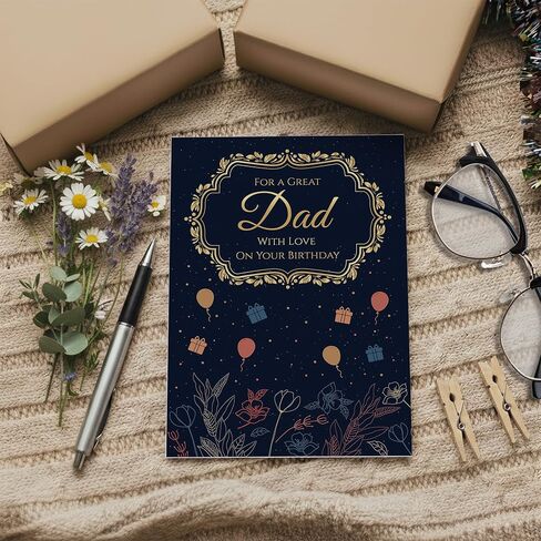 Birthday Card for Dad – Navy Gold A5 Greeting Card with Printed Verse – Premium UK Made Design in Saudi Arabia