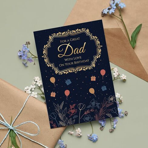 Birthday Card for Dad – Navy Gold A5 Greeting Card with Printed Verse – Premium UK Made Design in Saudi Arabia