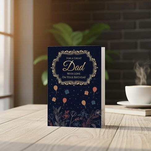 Birthday Card for Dad – Navy Gold A5 Greeting Card with Printed Verse – Premium UK Made Design in Saudi Arabia
