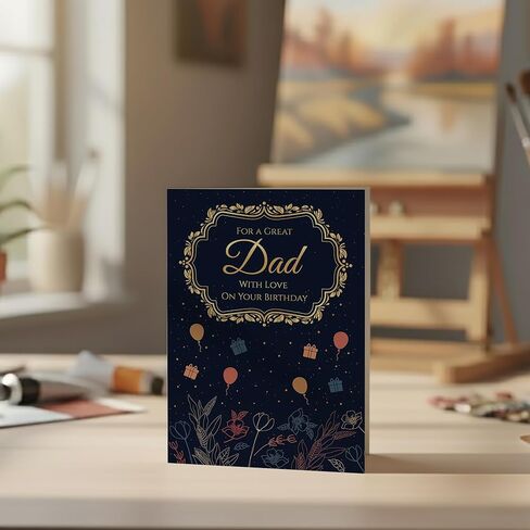 Birthday Card for Dad – Navy Gold A5 Greeting Card with Printed Verse – Premium UK Made Design in Saudi Arabia