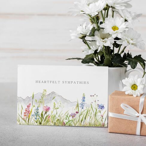 Sympathy Cards Set of 24 with Envelopes & Matching Stickers, Wildflowers Watercolor landscape Design Condolences Cards Bereavement Cards, Each Card Comes with Heartfelt Condolences-Bulk in Saudi Arabia