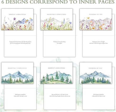 Sympathy Cards Set of 24 with Envelopes & Matching Stickers, Wildflowers Watercolor landscape Design Condolences Cards Bereavement Cards, Each Card Comes with Heartfelt Condolences-Bulk in Saudi Arabia