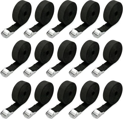 15 Pack Black Strap Tie Down Straps, 1" x 16.4ft Heavy Duty Cam Buckle Lashing Straps with 600 lbs Capacity for Cargo, Luggage, Kayak, Motorcycle, Truck, Trailer in Saudi Arabia