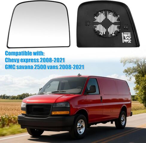 Compatible with Chevrolet Chevy Express GMC Savana 2500 Van 2008-2021, Upper Driver Left Side Mirror Glass, Heated Rear View Mirror with Backing Plate in Saudi Arabia