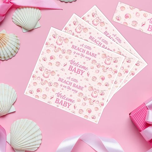 52 Pcs Beach Babe Baby Shower Decorations A Little Beach Babe is on The Way Water Bottle Labels Pink Ocean Coastal Seashell Theme Water Wrapper Labels for Girl Baby Shower Gender Reveal Party Supplies in Saudi Arabia