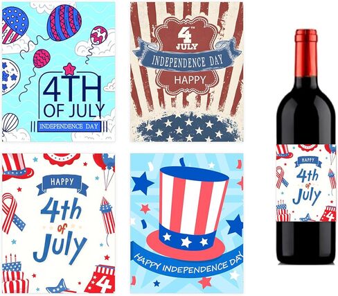 32 Pcs 4th of July Wine Bottle Labels Fourth of July Stickers American Patriotic Wine Bottle Sticker Independence Day Sticker Patriotic Day Party Decoration for Festival Party Decoration (4 Styles) in Saudi Arabia