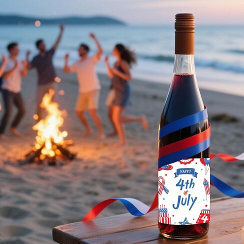 32 Pcs 4th of July Wine Bottle Labels Fourth of July Stickers American Patriotic Wine Bottle Sticker Independence Day Sticker Patriotic Day Party Decoration for Festival Party Decoration (4 Styles) in Saudi Arabia