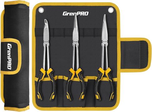 مجموعة كماشة أنف بإبرة GRENPRO 3 قطع، كماشة أنف طويلة جدًا 11 بوصة تتضمن كماشة مستقيمة طويلة الوصول، كماشة أنف بإبرة فولاذية CR-V، كماشة أنف منحنية 45/90 درجة in Kuwait