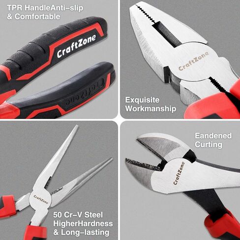 24 Piece Professional Pliers Tool Set with Storage Rack, Snap Ring, Needle Nose, Long Reach, Lineman's, Groove Joint and Diagonal Cutting Pliers, Cable Cutter, Wire Stripper and Filter Wrench in Saudi Arabia