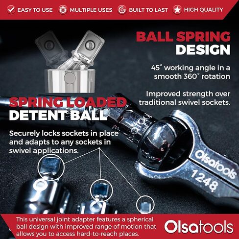 Olsa Tools Universal Joint Set - 3 Pc 1/2",3/8" & 1/4" Drive - Swivel U-Joint Socket Kit with Aluminum Rail - Ball and Angle Socket Adapters - Part 1243 in Saudi Arabia