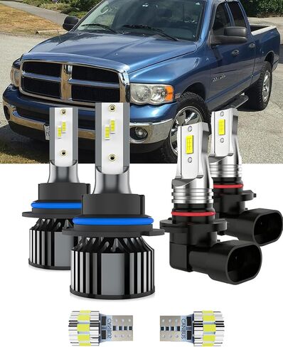 Bulbs Fit For Dodge Ram 2002-2005, 9007 High/Low Beams 9006 Fog Lights License Plate Lights Combo, 400% Brightness 6000K White Light, Direct Replacement, Plug-N-Play, 6 Pack in Kuwait