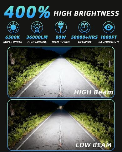 Bulbs Fit For Dodge Ram 2002-2005, 9007 High/Low Beams 9006 Fog Lights License Plate Lights Combo, 400% Brightness 6000K White Light, Direct Replacement, Plug-N-Play, 6 Pack in Kuwait
