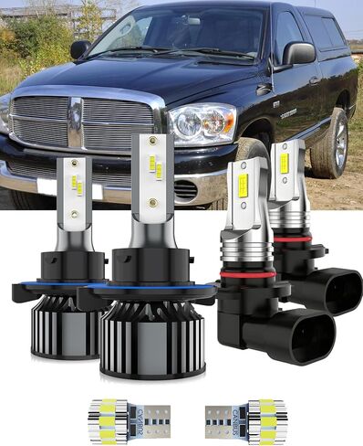 Bulbs Fit For Dodge Ram 2002-2005, 9007 High/Low Beams 9006 Fog Lights License Plate Lights Combo, 400% Brightness 6000K White Light, Direct Replacement, Plug-N-Play, 6 Pack in Kuwait