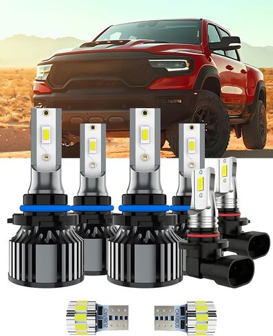 Bulbs Fit For Dodge Ram 2002-2005, 9007 High/Low Beams 9006 Fog Lights License Plate Lights Combo, 400% Brightness 6000K White Light, Direct Replacement, Plug-N-Play, 6 Pack in Kuwait
