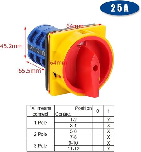 LW26GS-25A Isolator Changeover Rotary Cam Switch 690V Two Position Off-ON(3P 12Terminals) in Saudi Arabia