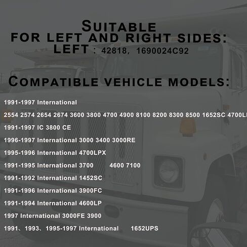 Front Left Windshield Wiper Arm Kit Fits Compatible with International IC 1991-1997 2554 2574 2654 2674 3000 3400 3600 3700 3800 3900 4600 4700 4900 7100 8100 Replaces OE 42818 1690024C92 in Saudi Arabia