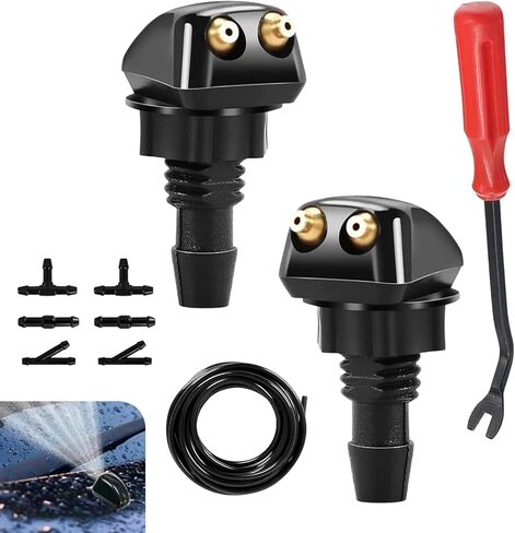10 PCS Front Windshield Washer Nozzles Kit, Double-hole Windshield Wiper Spray with Hose and Adapters, 2 Spray Nozzles + 6 Connectors + 6.56 FT Water Hose, for Most Cars (Multicolored) in Saudi Arabia