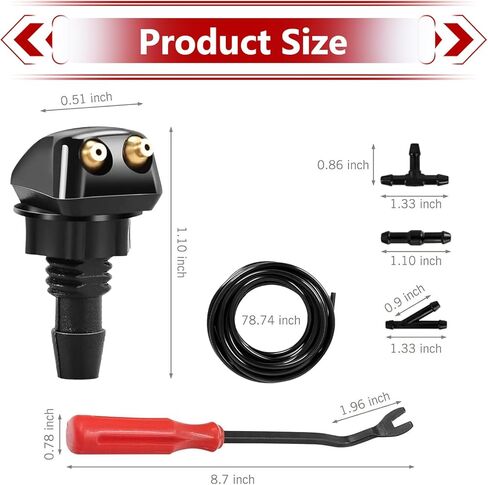 10 PCS Front Windshield Washer Nozzles Kit, Double-hole Windshield Wiper Spray with Hose and Adapters, 2 Spray Nozzles + 6 Connectors + 6.56 FT Water Hose, for Most Cars (Multicolored) in Saudi Arabia