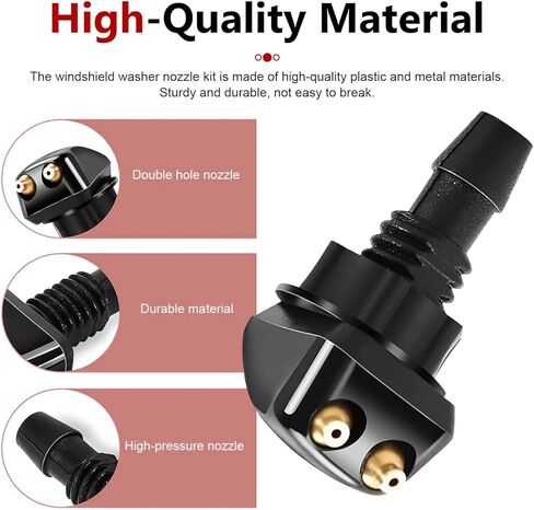 10 PCS Front Windshield Washer Nozzles Kit, Double-hole Windshield Wiper Spray with Hose and Adapters, 2 Spray Nozzles + 6 Connectors + 6.56 FT Water Hose, for Most Cars (Multicolored) in Saudi Arabia