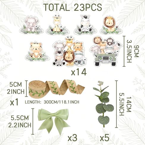 Jungle Diaper Cake Kit Safari Baby Shower Diaper Cake Decorations with Zoo Animals Cutouts Green Leaf Print Ribbon Gender Reveal Party Supplies in Saudi Arabia