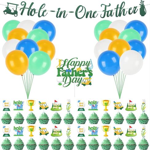 Happy Fathers Day Decorations, Golf Theme Happy Father's Day Party Supplies Including Banners, Latex Balloons, Cake Toppers in Saudi Arabia
