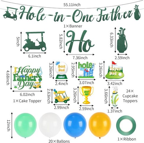 Happy Fathers Day Decorations, Golf Theme Happy Father's Day Party Supplies Including Banners, Latex Balloons, Cake Toppers in Saudi Arabia