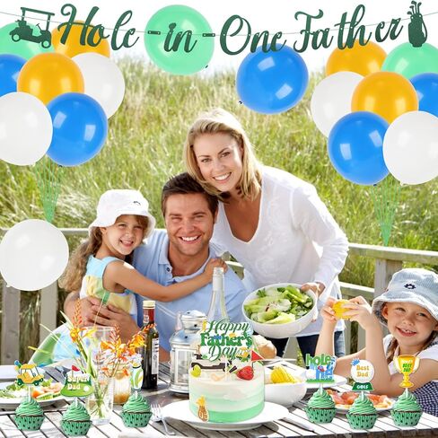 Happy Fathers Day Decorations, Golf Theme Happy Father's Day Party Supplies Including Banners, Latex Balloons, Cake Toppers in Saudi Arabia