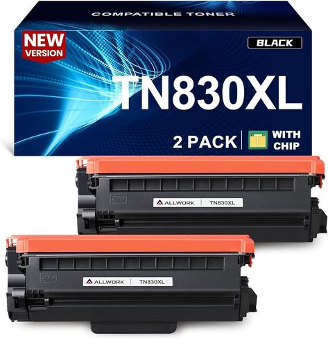 خرطوشة حبر TN830XL ​​متوافقة مع Brother DCP L2640DW L2647DW HL L2420DW L2460DW L2460DWXL L2465DW L2480DW L2865DW MFC L2820DW L2900DWXL L2980DW (إصدار جديد من قطعتين) in Kuwait