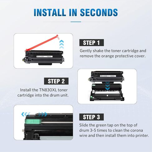 خرطوشة حبر TN830XL ​​متوافقة مع Brother DCP L2640DW L2647DW HL L2420DW L2460DW L2460DWXL L2465DW L2480DW L2865DW MFC L2820DW L2900DWXL L2980DW (إصدار جديد من قطعتين) in Kuwait