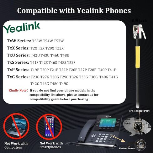 Callez RJ9 Yealink Phone Headset with Noise Cancelling Mic & Volume Controls, Mono Telephone Headset for Office Phones Compatible with Yealink T46S T42S T41S T40G T29G T27G T23G T54W Landline Phones in Kuwait