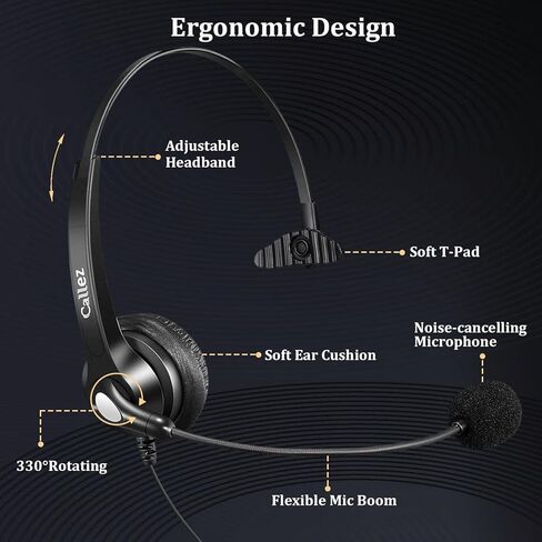 Callez RJ9 Yealink Phone Headset with Noise Cancelling Mic & Volume Controls, Mono Telephone Headset for Office Phones Compatible with Yealink T46S T42S T41S T40G T29G T27G T23G T54W Landline Phones in Kuwait