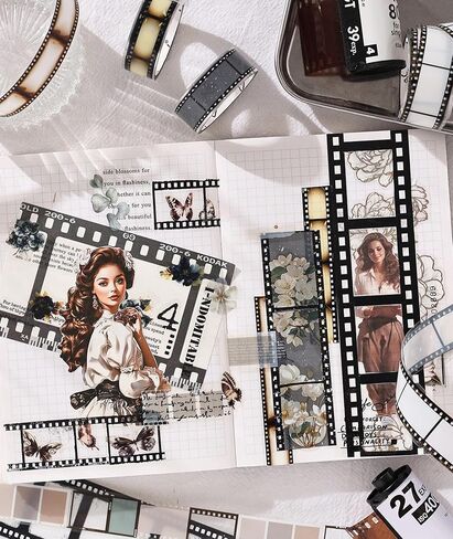 مجموعة شريط واشي للفيلم العتيق، شريط لاصق مزخرف لفيلم الكاميرا الرجعية لسجلات القصاصات، الحرف اليدوية اليدوية، ألبومات الصور الفوتوغرافية هدية، شريط لاصق للتغليف (10 لفات) in Kuwait