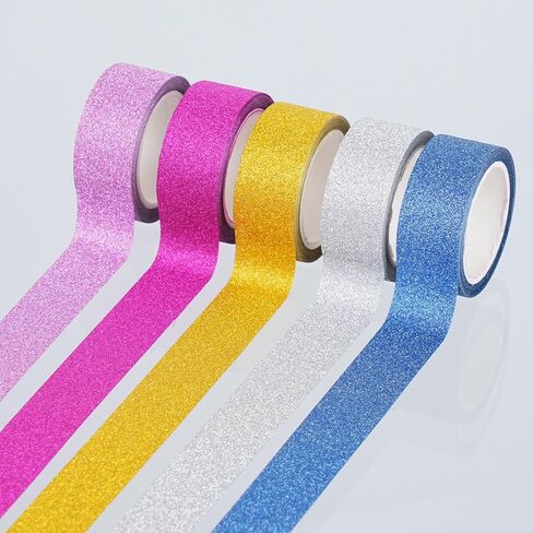 10 Rolls Glitter Washi Tape Set, 15mm x 3m Sparkle Decorative Masking Tape, Premium Adhesive Craft Tape for DIY Scrapbooking, Gift Wrapping, Planners and Art Projects in Saudi Arabia