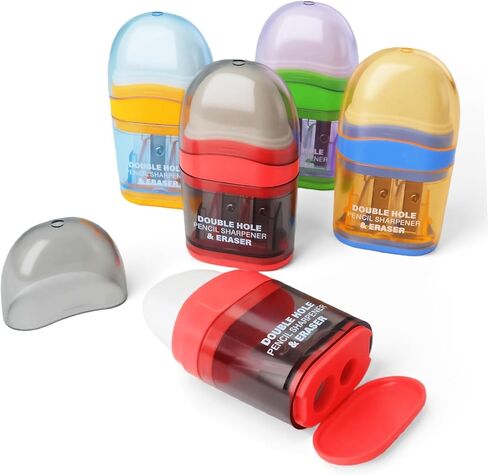 Pencil Sharpener with Eraser, 4 Pack,2 Sharpening Holes, Colorful Manual Handheld Pencil Sharpener for Office and School in Saudi Arabia