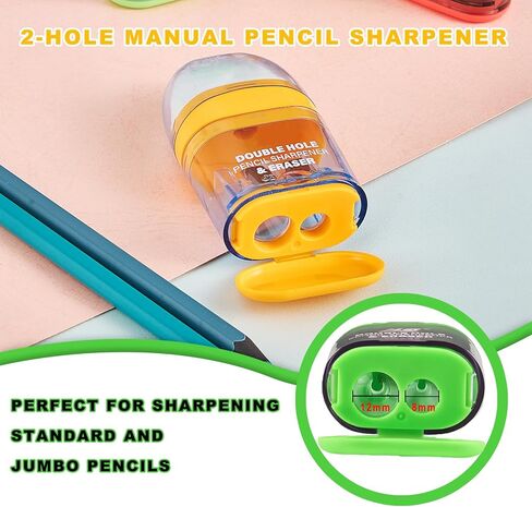 Pencil Sharpener with Eraser, 4 Pack,2 Sharpening Holes, Colorful Manual Handheld Pencil Sharpener for Office and School in Saudi Arabia