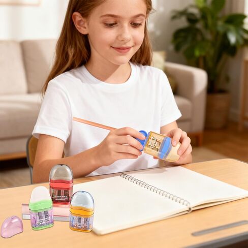 Pencil Sharpener with Eraser, 4 Pack,2 Sharpening Holes, Colorful Manual Handheld Pencil Sharpener for Office and School in Saudi Arabia