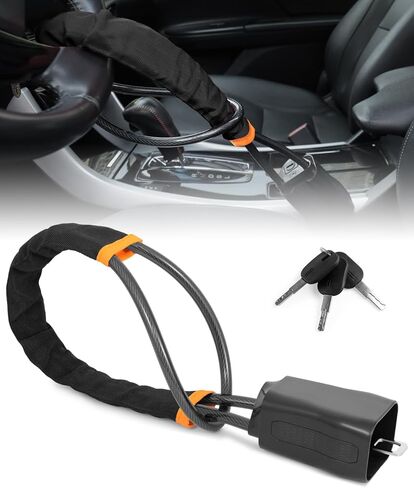 Steering Wheel Lock Anti-Theft Device, Adjustable Car Security Lock with Seat Belt Design, 10 mm Braided Steel Cable, Universal Fit for Cars, SUVs, Trucks, Vans in Saudi Arabia