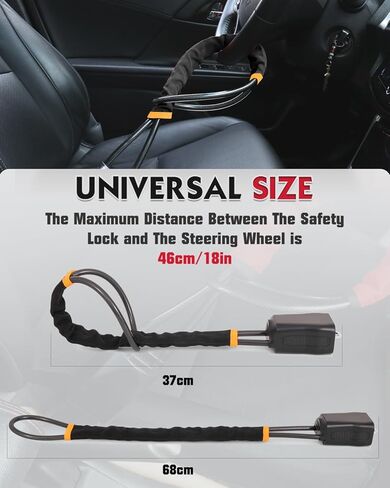 Steering Wheel Lock Anti-Theft Device, Adjustable Car Security Lock with Seat Belt Design, 10 mm Braided Steel Cable, Universal Fit for Cars, SUVs, Trucks, Vans in Saudi Arabia