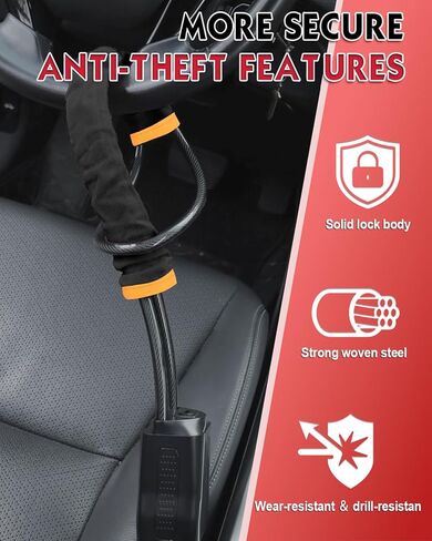 Steering Wheel Lock Anti-Theft Device, Adjustable Car Security Lock with Seat Belt Design, 10 mm Braided Steel Cable, Universal Fit for Cars, SUVs, Trucks, Vans in Saudi Arabia
