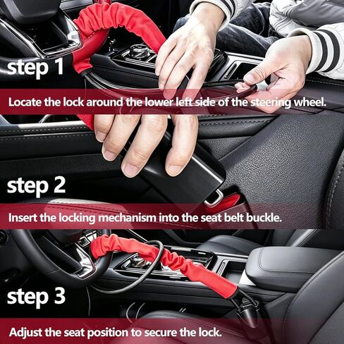 Car Steering Wheel Lock, 2 Pack Anti Theft Device with Seat Belt Lock, Max 17" Locking Length, Thickened Steel Wire, Quick Install, 3 Keys Included, Easy to Store, Fits Most Cars, SUVs & Truck in Saudi Arabia