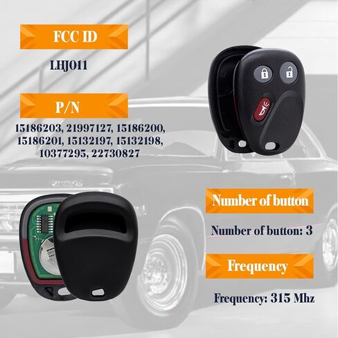 Keyless Entry Car Key Fob Replacement for 2003-2007 Chevy Chevrolet Silverado Tahoe Avalanche Equinox SSR Suburban/GMC Sierra Yukon/Cadillac Escalade/Hummer H2 for LHJ011 (2 Pack) in Saudi Arabia