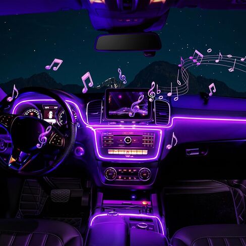 Car LED Interior Strip Light- Wireless Bluetooth APP Control, Multicolor RGB 5 in 1 with 236 inches Fiber Optic Ambient Lighting Kits, 16 Million Colors Sound Active Neon Led Lights Strip for Car in Kuwait