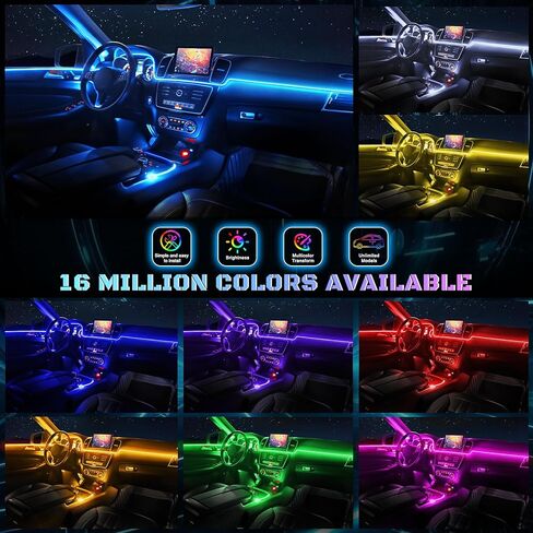 Car LED Interior Strip Light- Wireless Bluetooth APP Control, Multicolor RGB 5 in 1 with 236 inches Fiber Optic Ambient Lighting Kits, 16 Million Colors Sound Active Neon Led Lights Strip for Car in Kuwait
