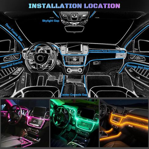 Car LED Interior Strip Light- Wireless Bluetooth APP Control, Multicolor RGB 5 in 1 with 236 inches Fiber Optic Ambient Lighting Kits, 16 Million Colors Sound Active Neon Led Lights Strip for Car in Kuwait