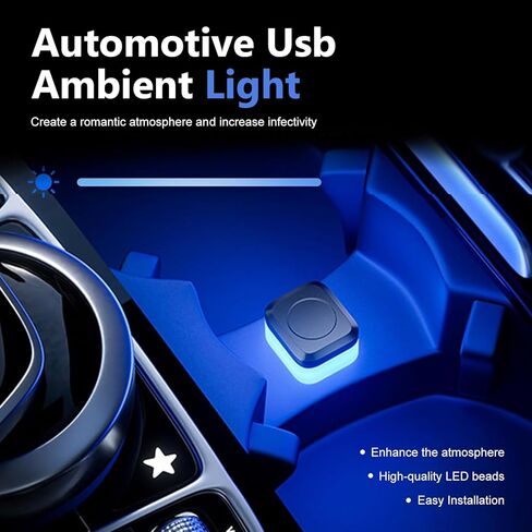 4 PCS Car Interior USB LED Lights, Atmosphere Soft Glow Mood Lamp Kit, Portable Square Decorative Night Light, Plug and Play Interior Accessory for Car & Home & Office (Blue) in Saudi Arabia