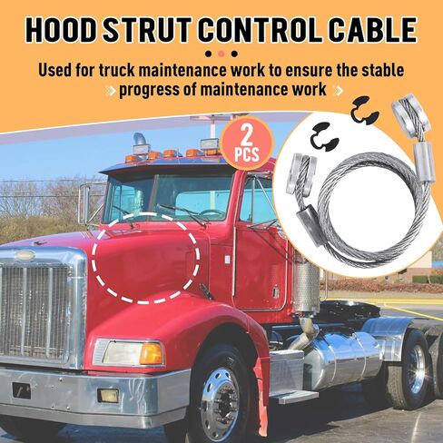 2PCS Upgraded Hood Strut Control Cable for HLK2047 Compatible with 1987-2010 Peterbilt 357 375 377 378 379 Replaces L92-6000-0718, 924-5402 Parts in Saudi Arabia